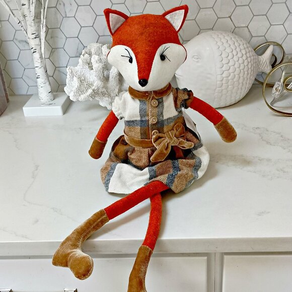 NEW! BOHO Farmhouse WOOL Fox FLANNEL DRESS DOLL - Picture 5 of 7